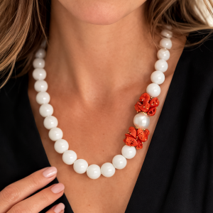 Collana Agata Bianca Corallo e Perla Naturale