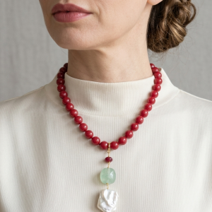 Collana Artigianale Ciondolo Fluorite Sodalite Agata Borgogna Perla