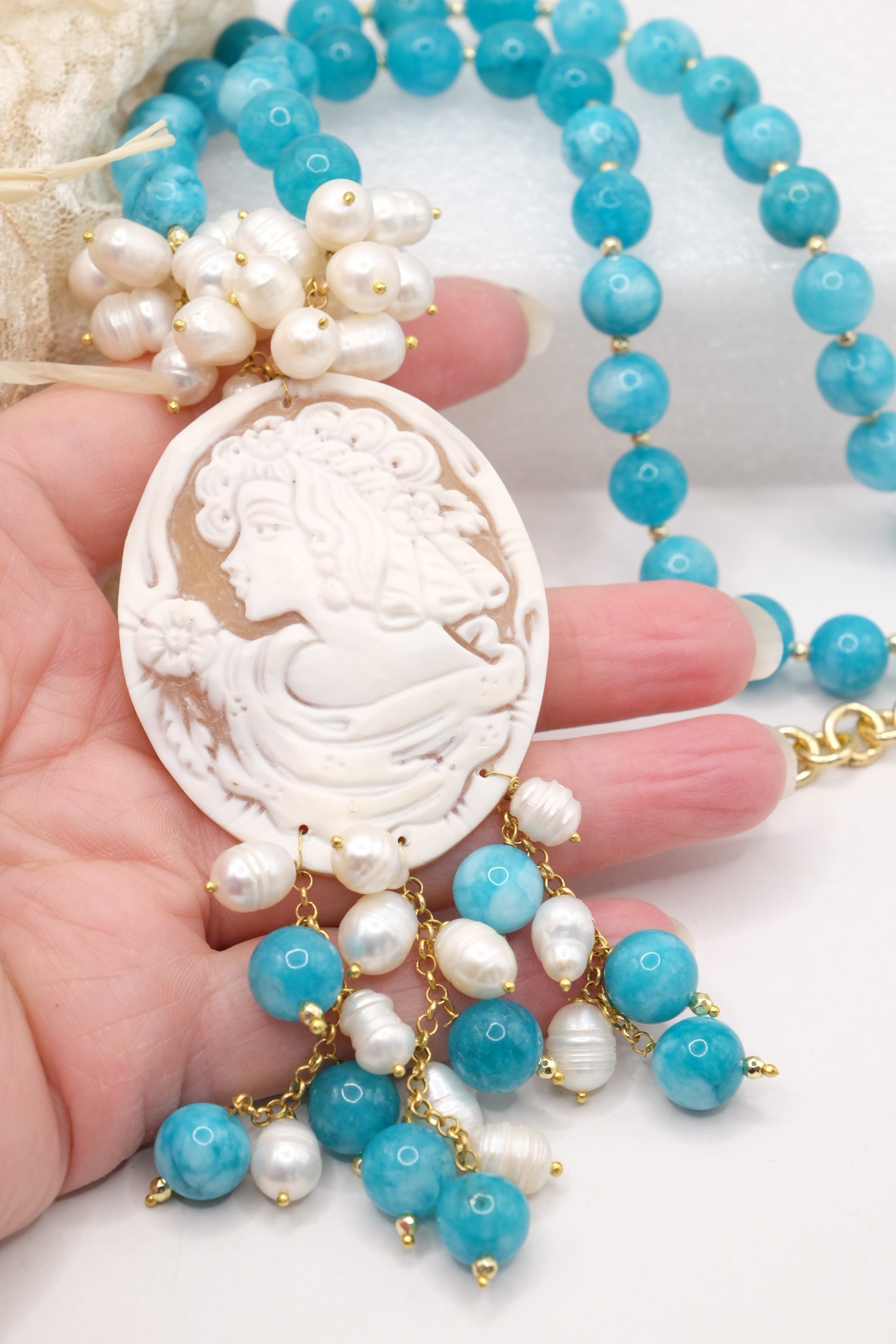 COLLANA ARTIGIANALE ANGELITE PERLE CAMMEO DI TORRE DEL GRECO (4)