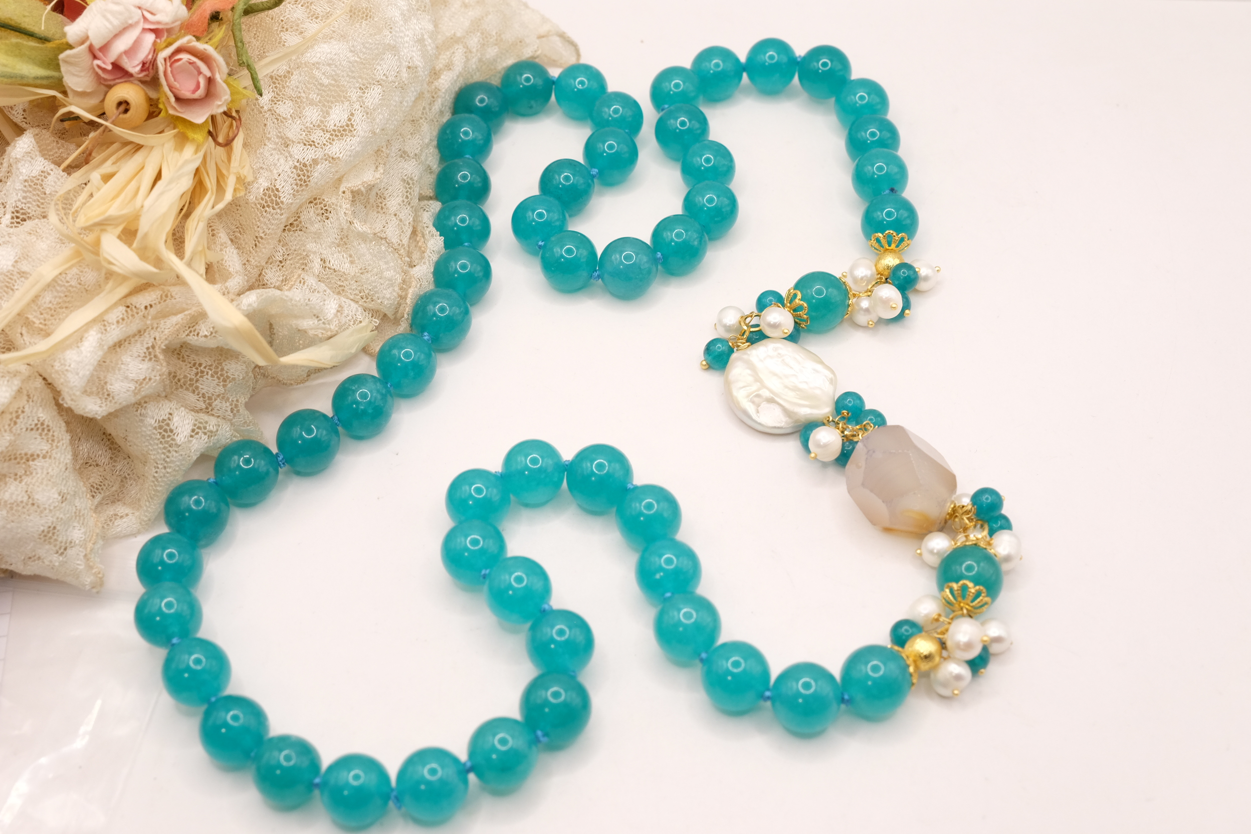 COLLANA ARTIGIANALE GIADA TIFFANY PERLE QUARZO (2)