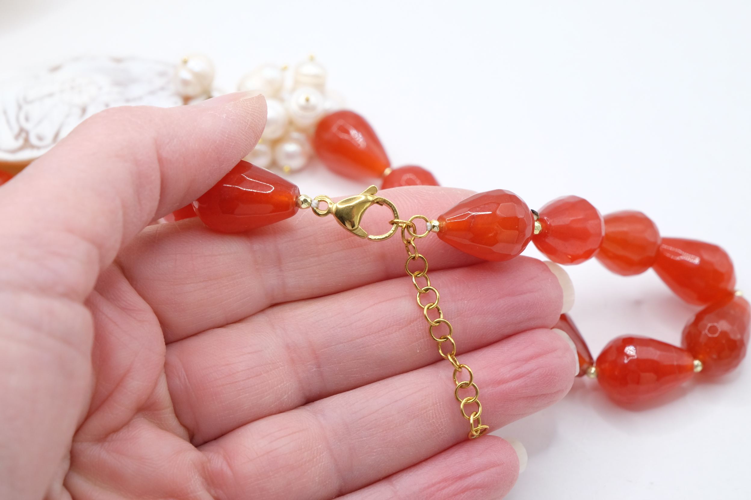 COLLANA ARTIGIANALE GOCCE CORNIOLA ARANCIONE CAMMEO DI TORRE DEL GRECO (6)