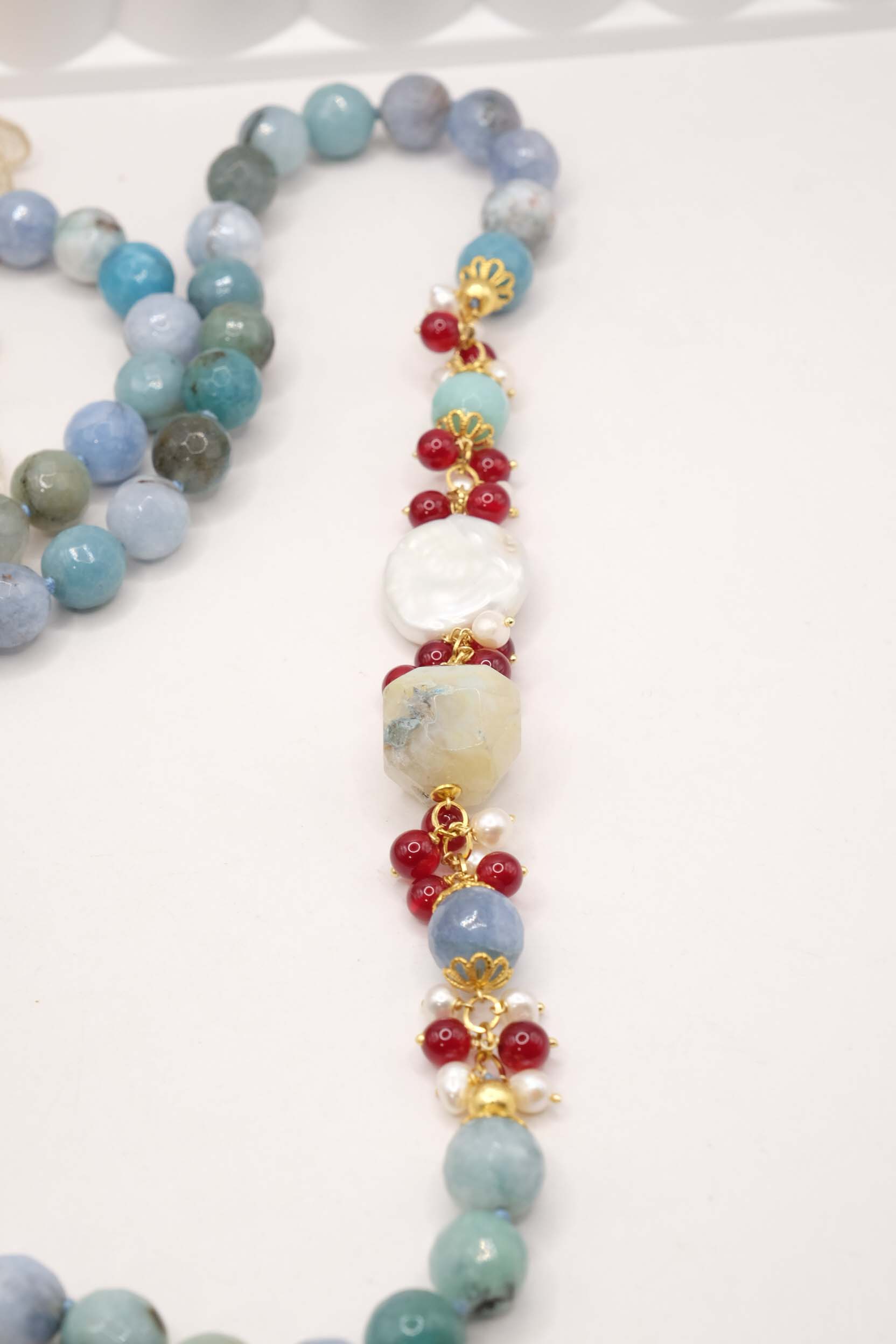 COLLANA ARTIGIANALE LUNGA PERLE GIADA BORGOGNA AMAZZONITE (3)