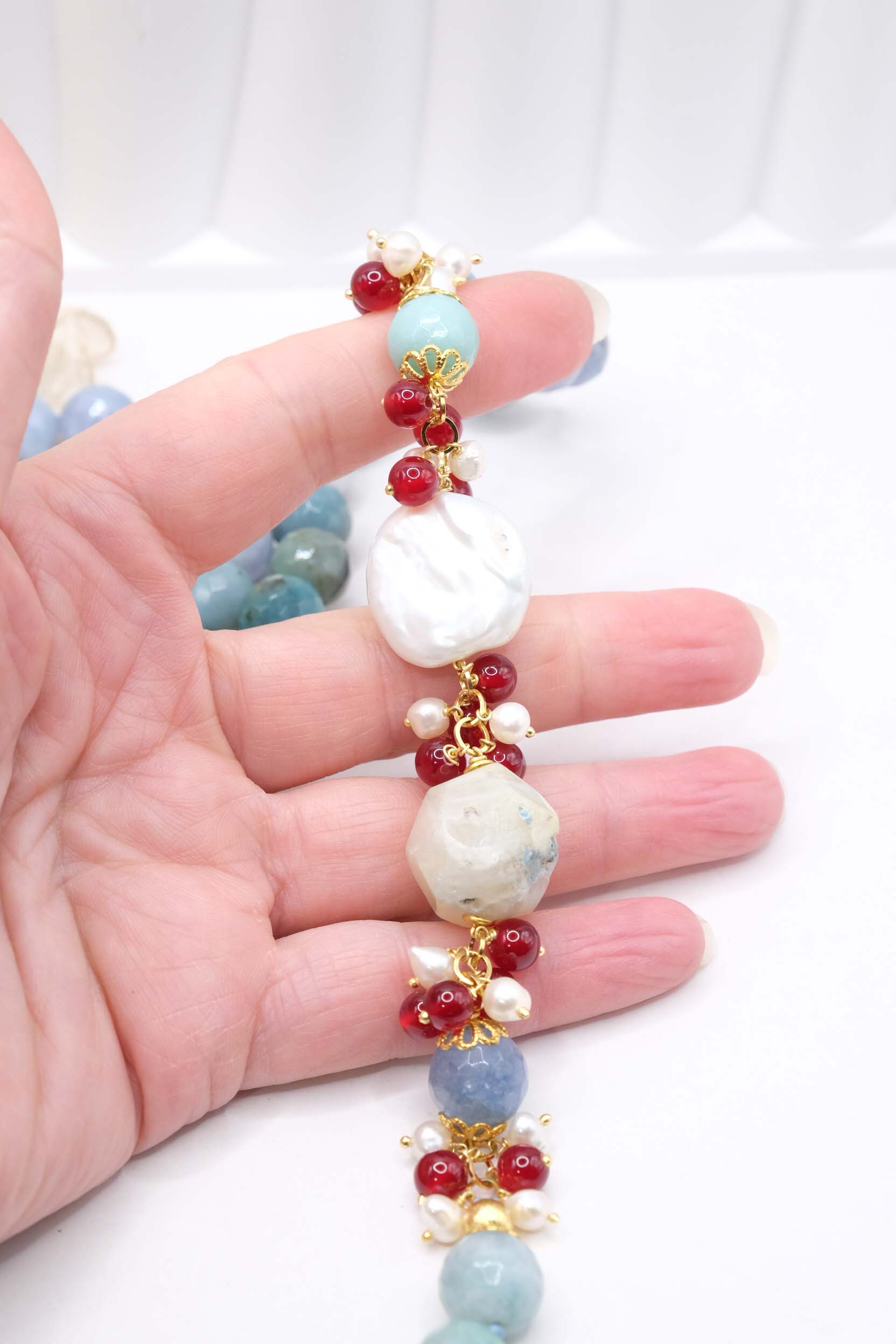 COLLANA ARTIGIANALE LUNGA PERLE GIADA BORGOGNA AMAZZONITE (4)