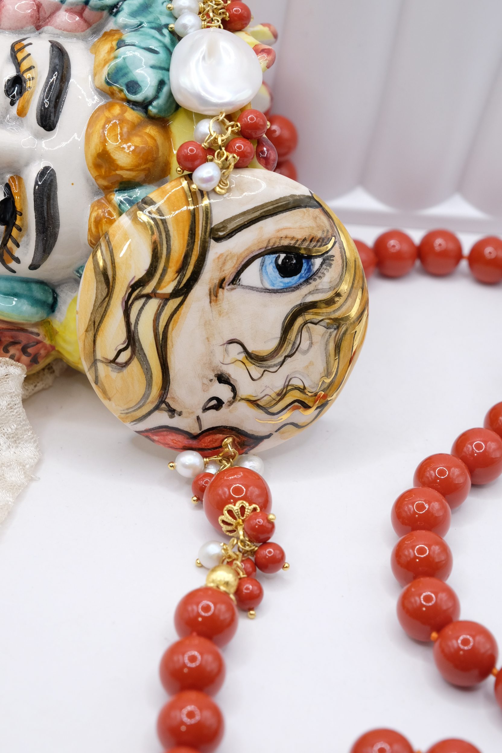 COLLANA ARTIGIANALE SICILIA PERLE PASTA DI CORALLO (3)