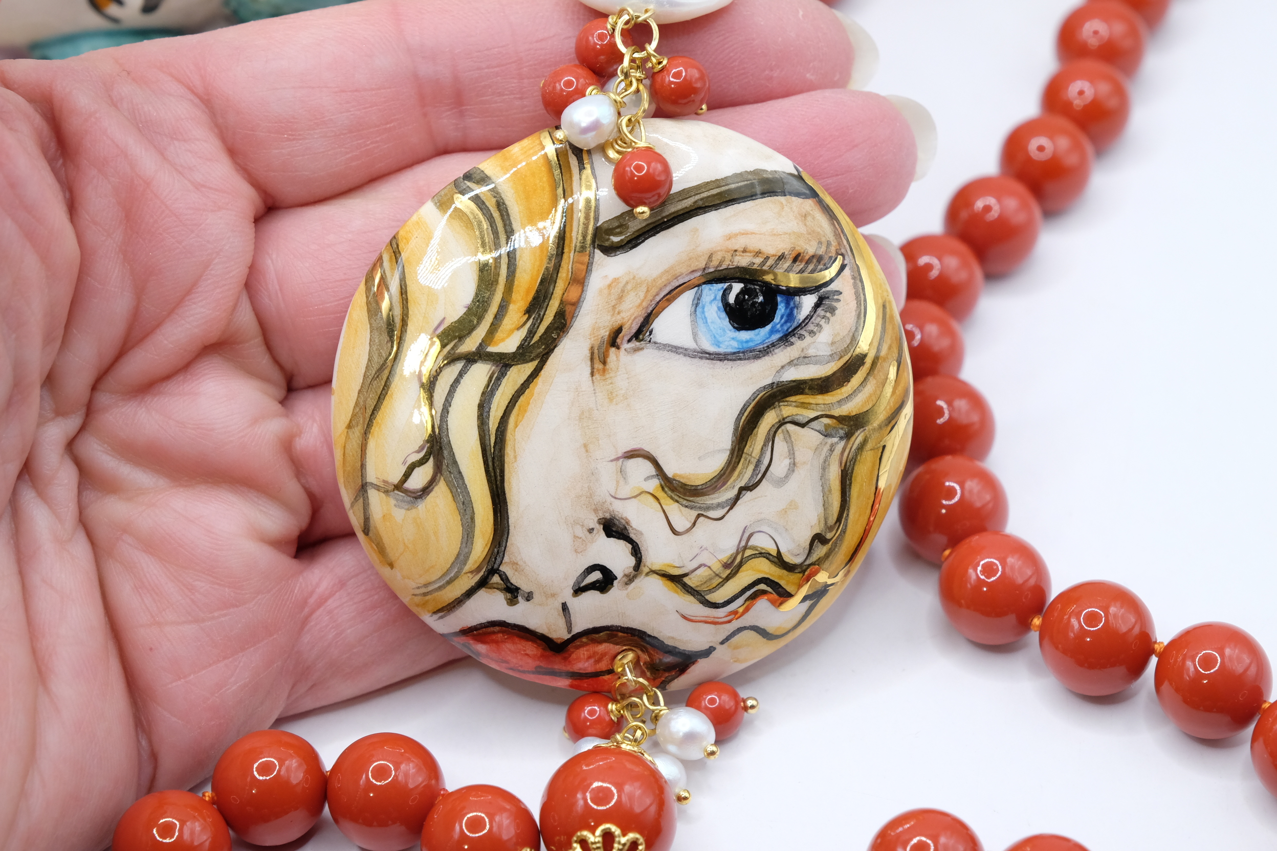 COLLANA ARTIGIANALE SICILIA PERLE PASTA DI CORALLO (5)