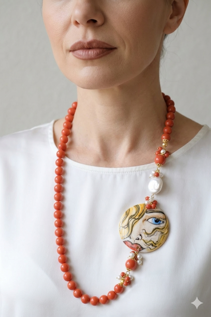 COLLANA ARTIGIANALE SICILIA PERLE PASTA DI CORALLO