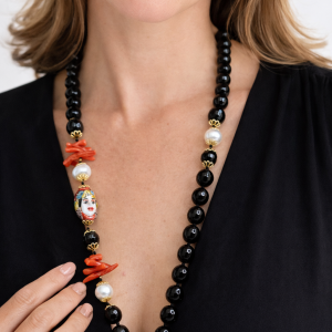 Collana Décolleté Testa di Moro Ceramica Onice Perle Corallo