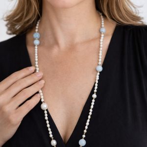 Collana Charleston Chanel Perle Naturali Acquamarina Top Quality Ematite