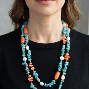 Collana Charleston Chanel Perle Turchese Corallo Ematite