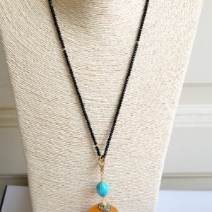 Collana Artigianale Ciondolo Nepalese Chanel Cristalli Turchese Perla Agata