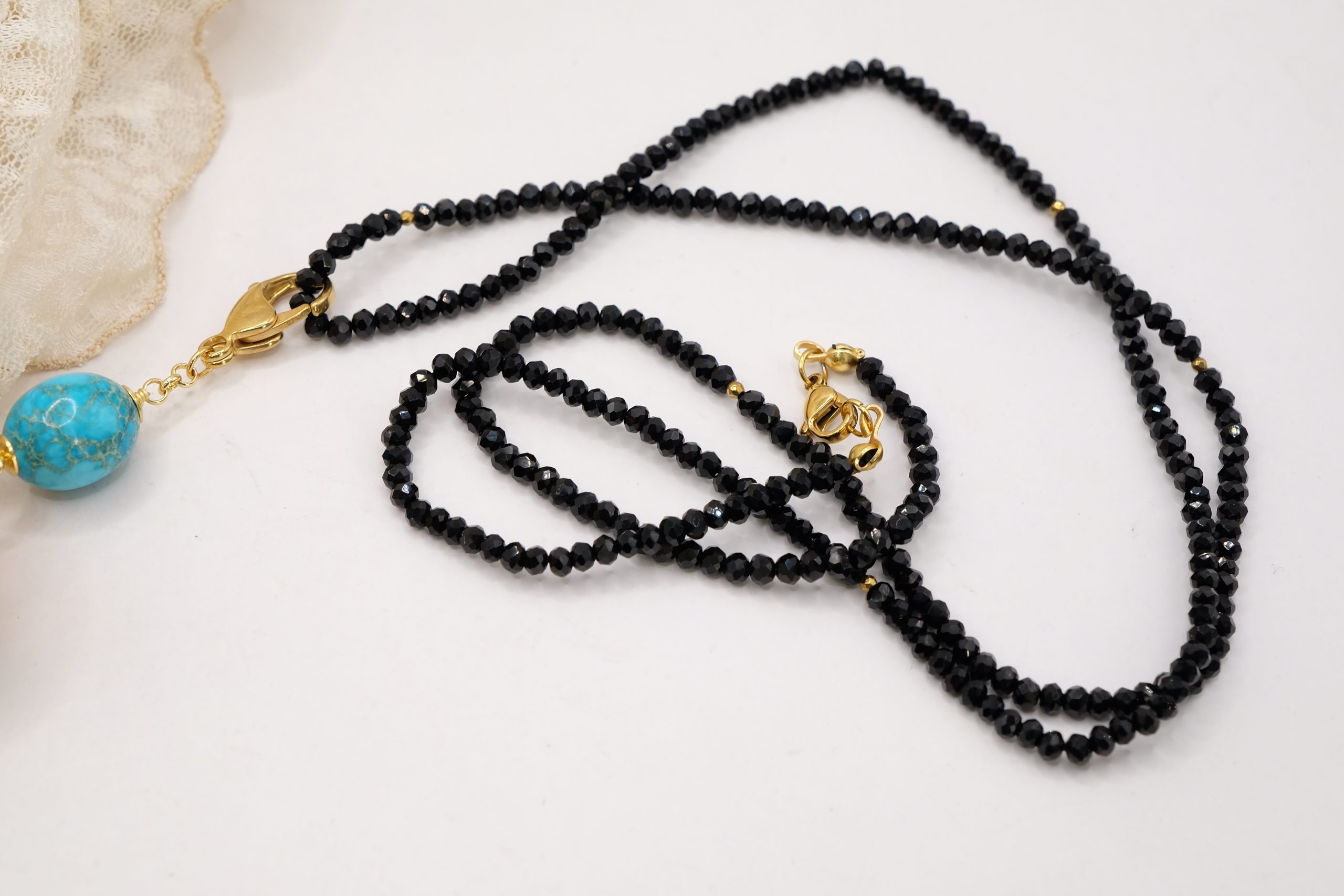 BLACK CRYSTAL NECKLACE CHARLESTON CHANEL NEPALESE ELEMENT TURQUOISE VARIEGATED AGATE PEARLS (7)