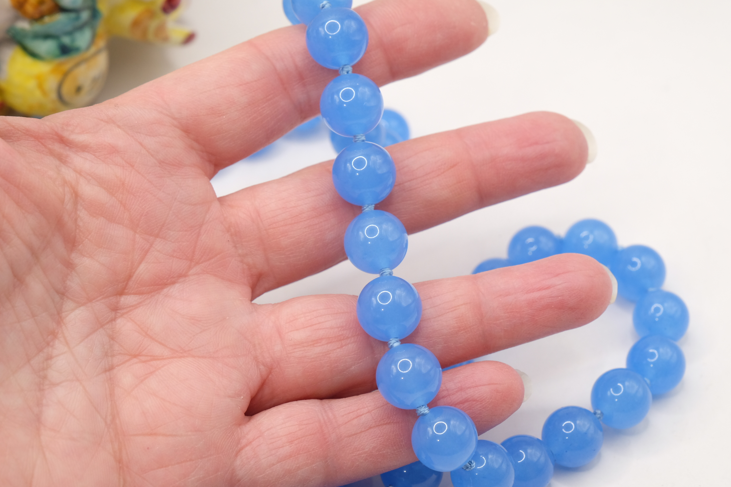 COLLANA GIADA BLU ARTIGIANALE PIASTRA CERAMICA SICILIA DI CALTAGIRONE ARGENTO (4)