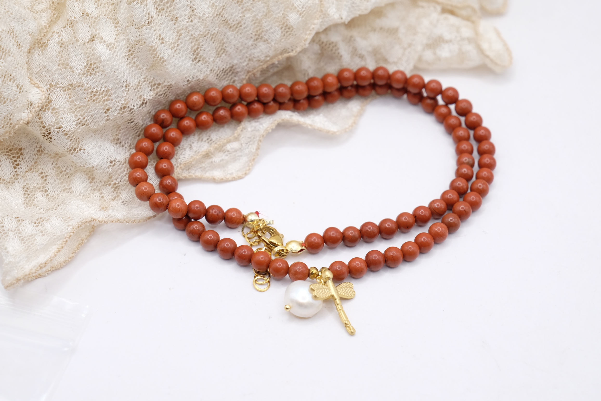 COLLANA LIBELLULA PERLA PASTA DI CORALLO ROSSO MAT (4)