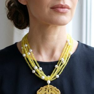 Collana Multifilo Mandala Giada Cristalli Gialli Perle Maiorca