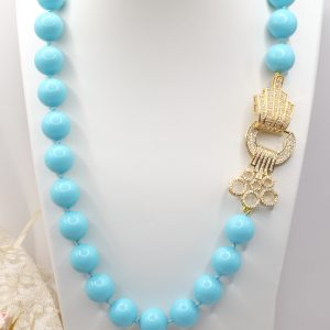 Collana Pasta di Turchese Laterale Acciaio e Zirconi