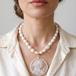 Collana Perle Naturali Barocche Cammeo di Torre del Greco 3 varianti