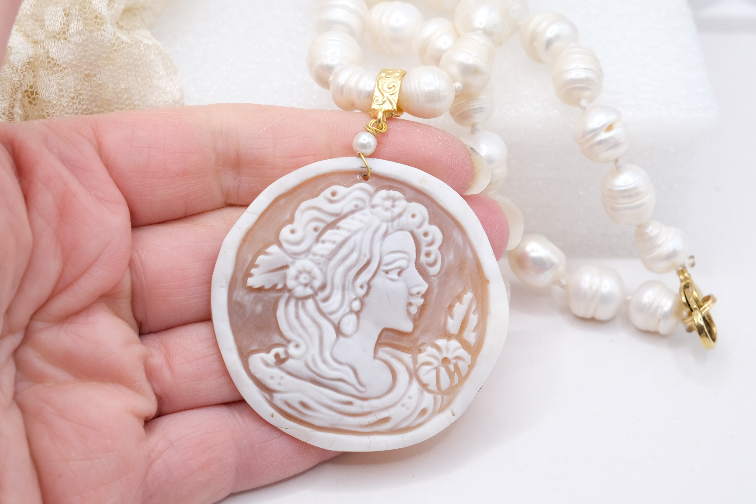 COLLANA PERLE BAROCCHE CAMMEO DI TORRE DEL GRECO (7)