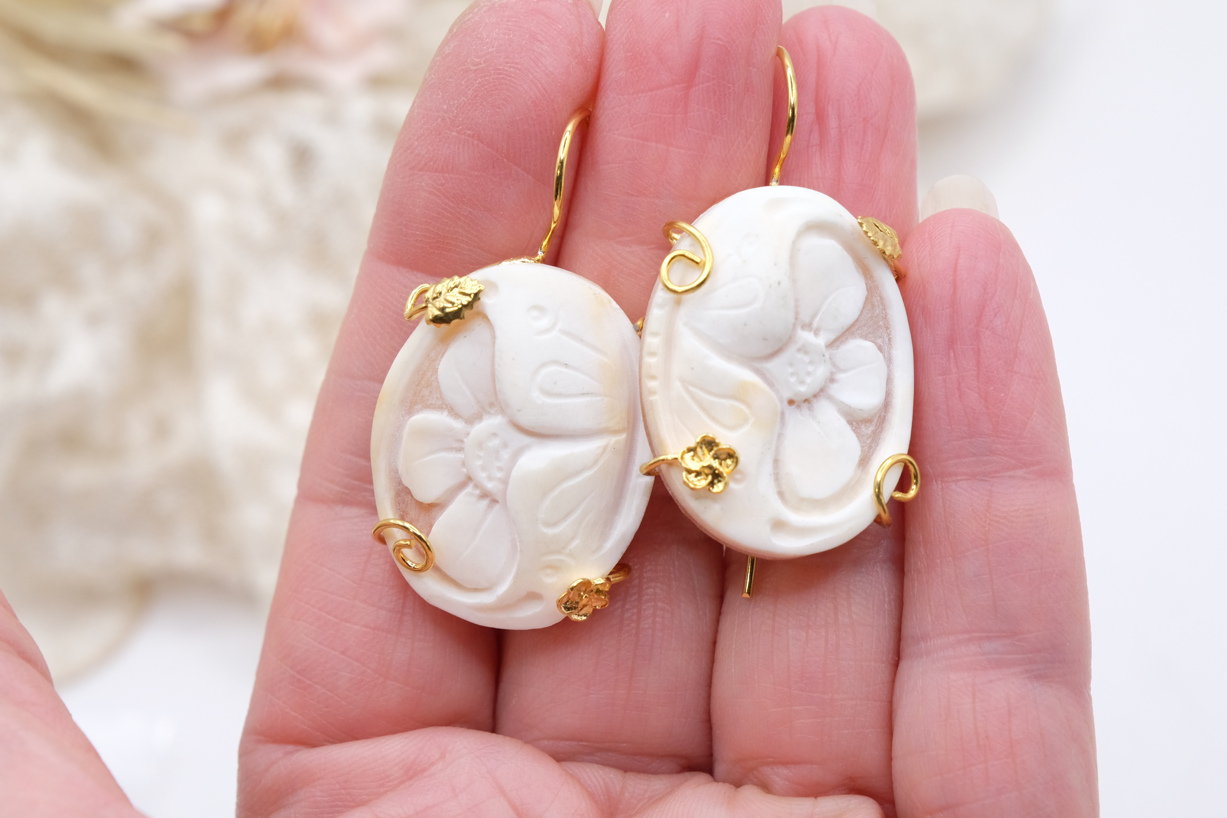 ORECCHINI ARTIGIANALI CAMMEO ARGENTO DORATO TORRE DEL GRECO (1)