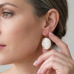 Orecchini Cammeo Sardonico Torre del Greco Fiori Argento Dorato