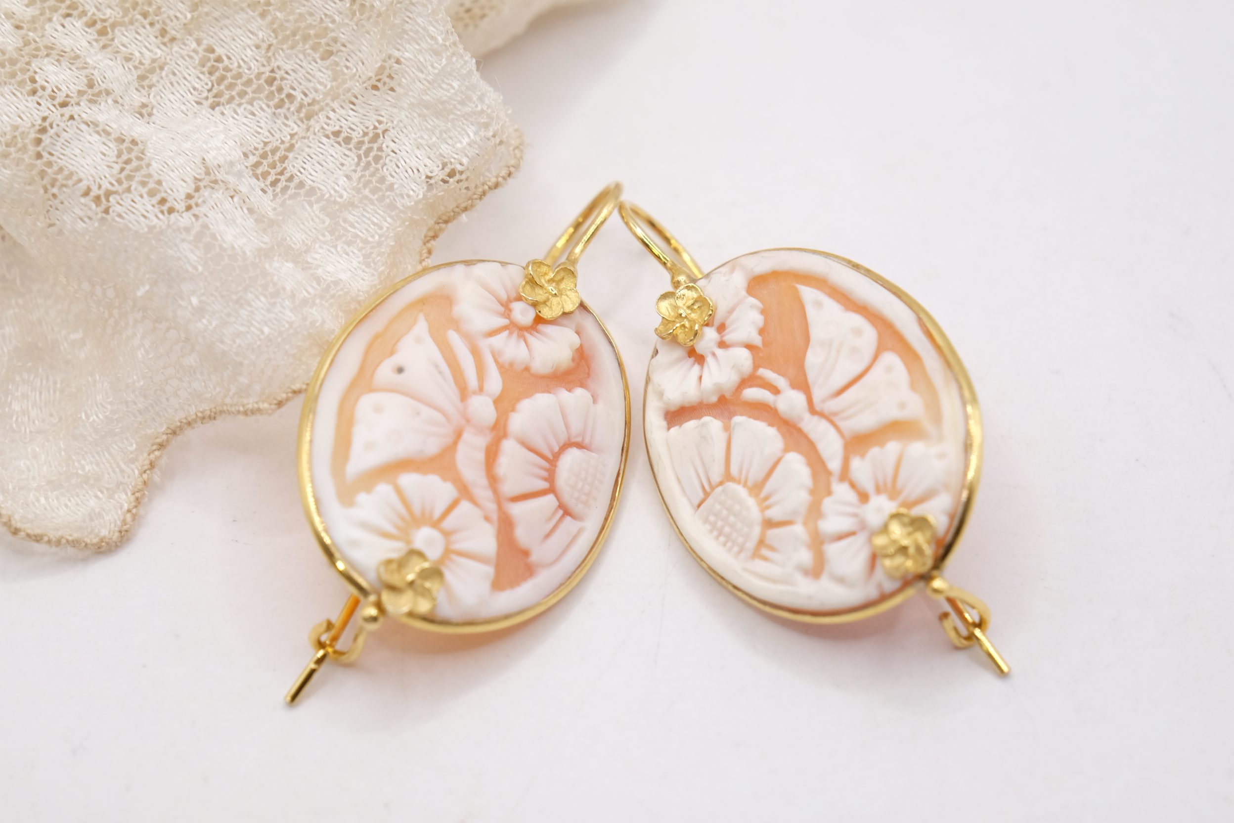 ORECCHINI ARTIGIANALI CAMMEO ARGENTO DORATO TORRE DEL GRECO FIORI FARFALLA (4)