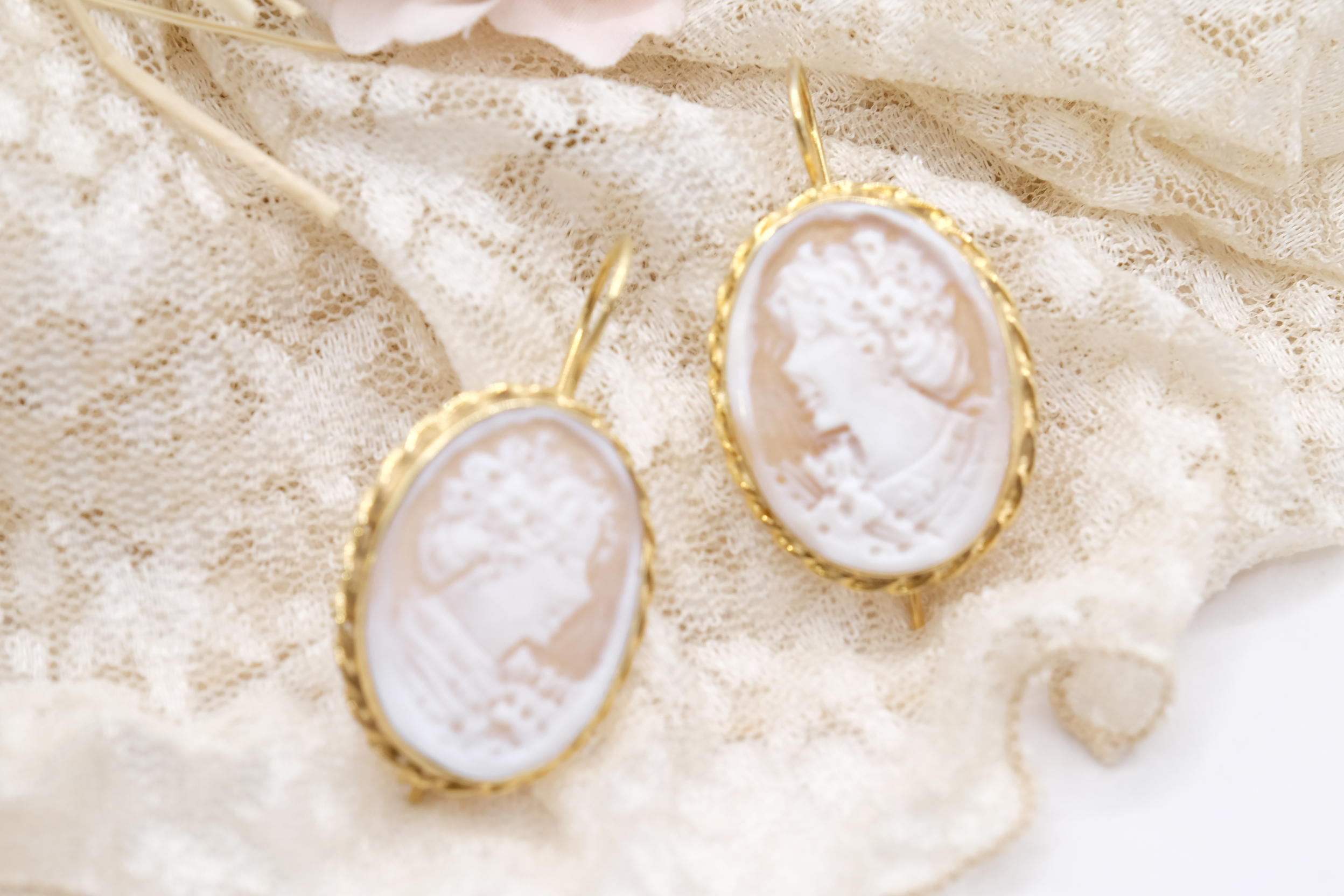 ORECCHINI ARTIGIANALI CAMMEO TORRE DEL GRECO DAMA ARGENTO 925 PLACCATO ORO (2)