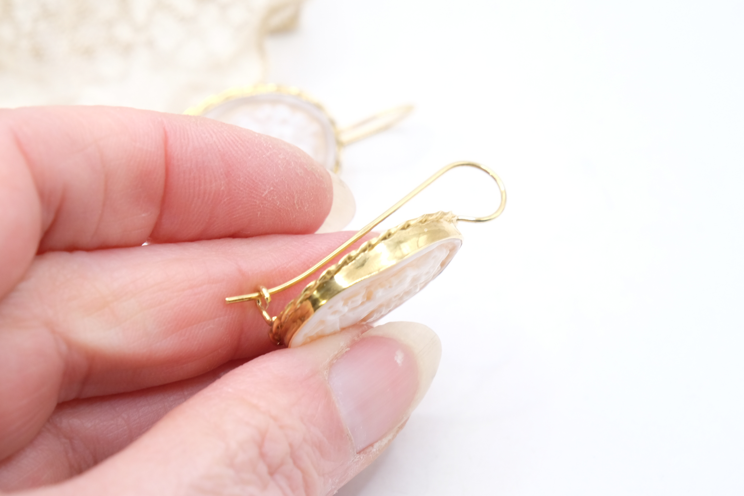 ORECCHINI ARTIGIANALI CAMMEO TORRE DEL GRECO DAMA ARGENTO 925 PLACCATO ORO (5)