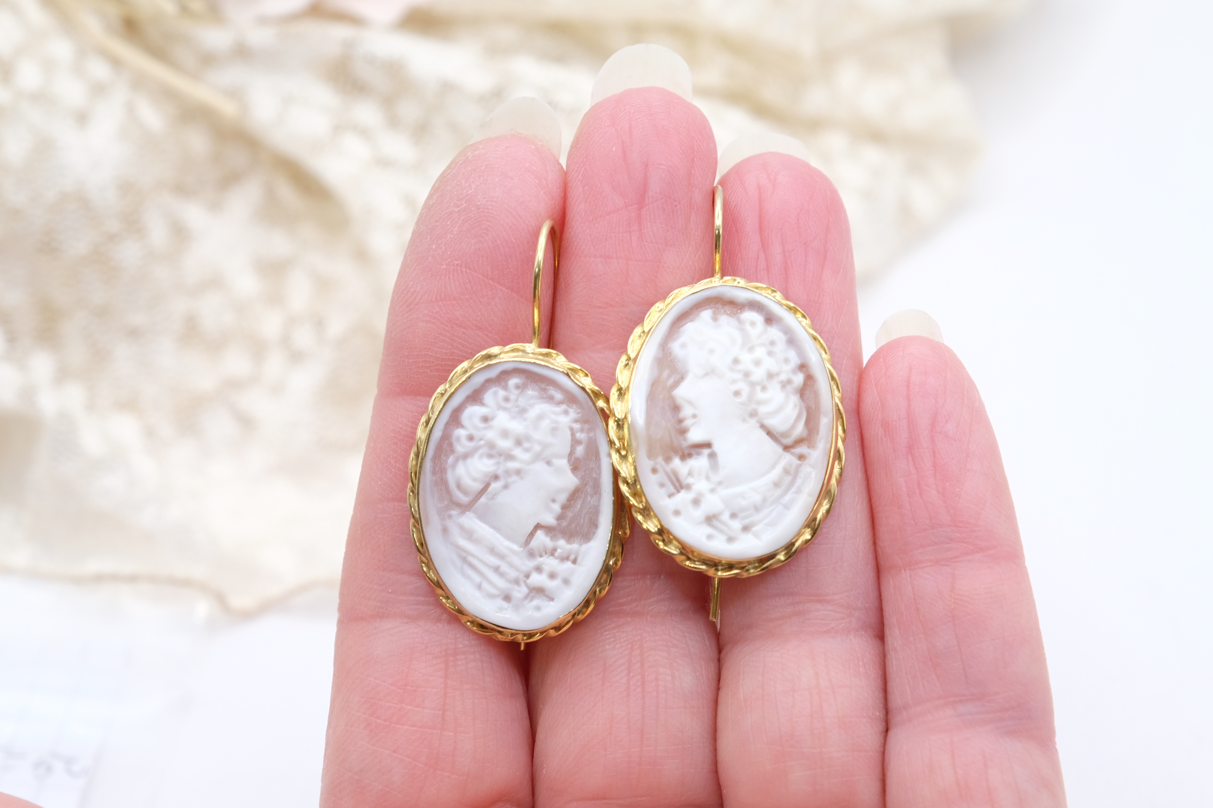 ORECCHINI ARTIGIANALI CAMMEO TORRE DEL GRECO DAMA ARGENTO 925 PLACCATO ORO (7)