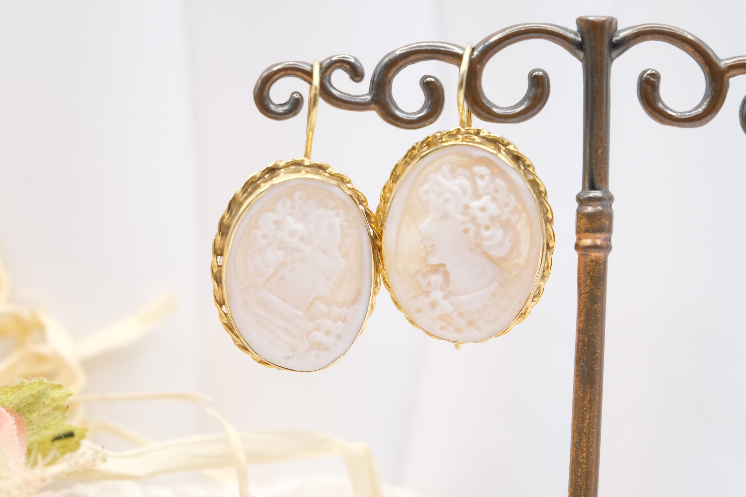 ORECCHINI ARTIGIANALI CAMMEO TORRE DEL GRECO DAMA ARGENTO 925 PLACCATO ORO (8)