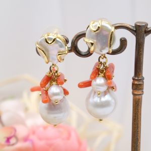 Orecchini Grappolo Perla Corallo Perle Perno