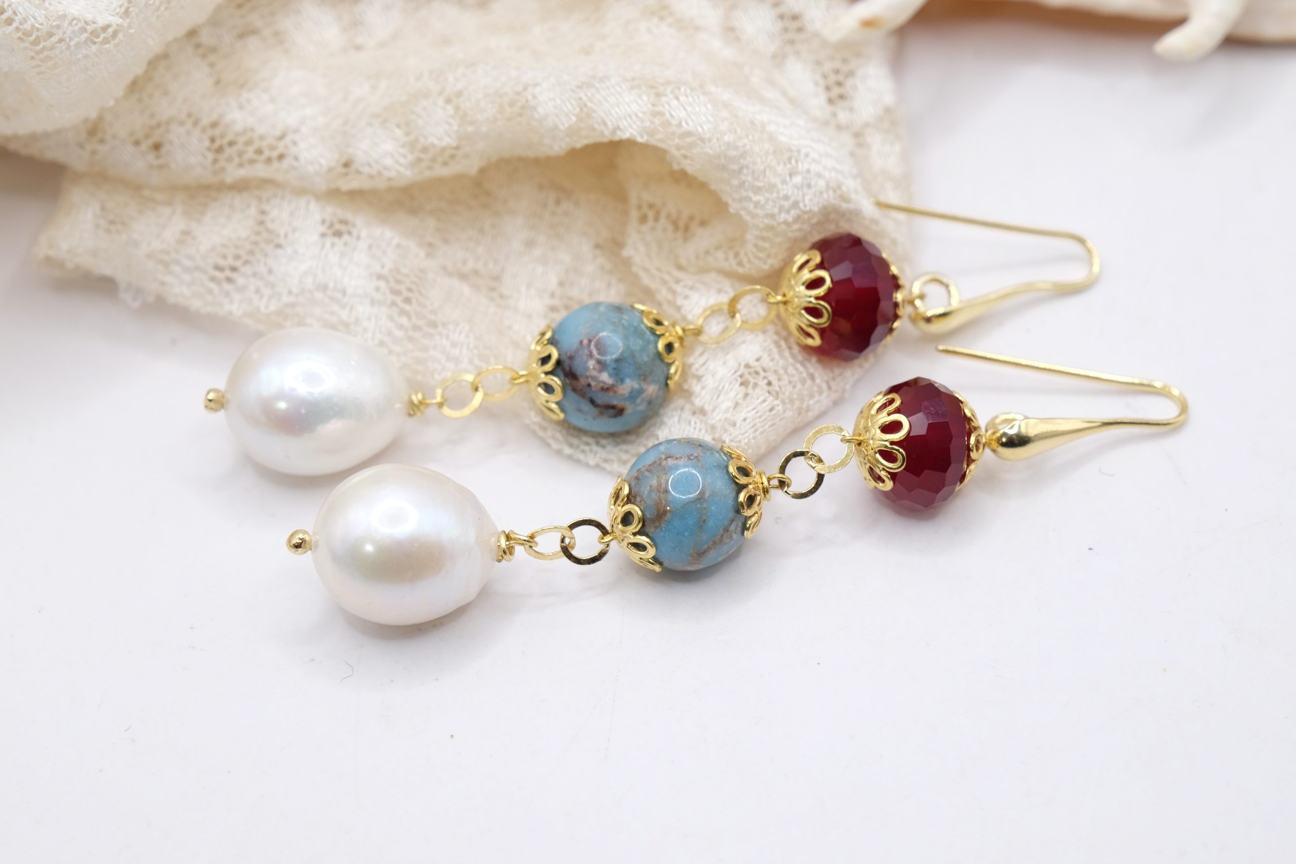 ORECCHINI ARTIGIANALI LARIMAR PERLE GIADA BORGOGNA (1)