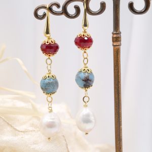 Orecchini Pendentissimi Perle Larimar Giada Borgogna Argento A