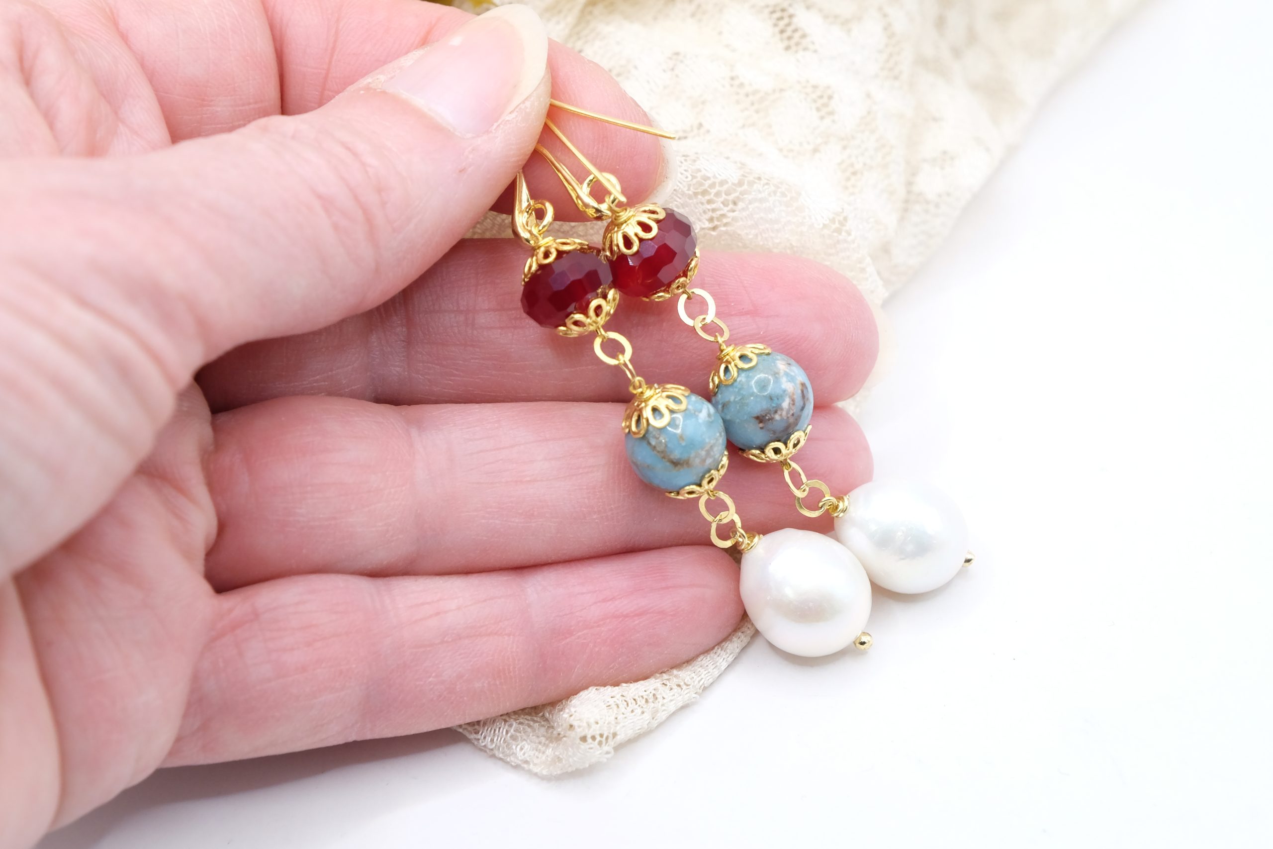 ORECCHINI ARTIGIANALI LARIMAR PERLE GIADA BORGOGNA (3)