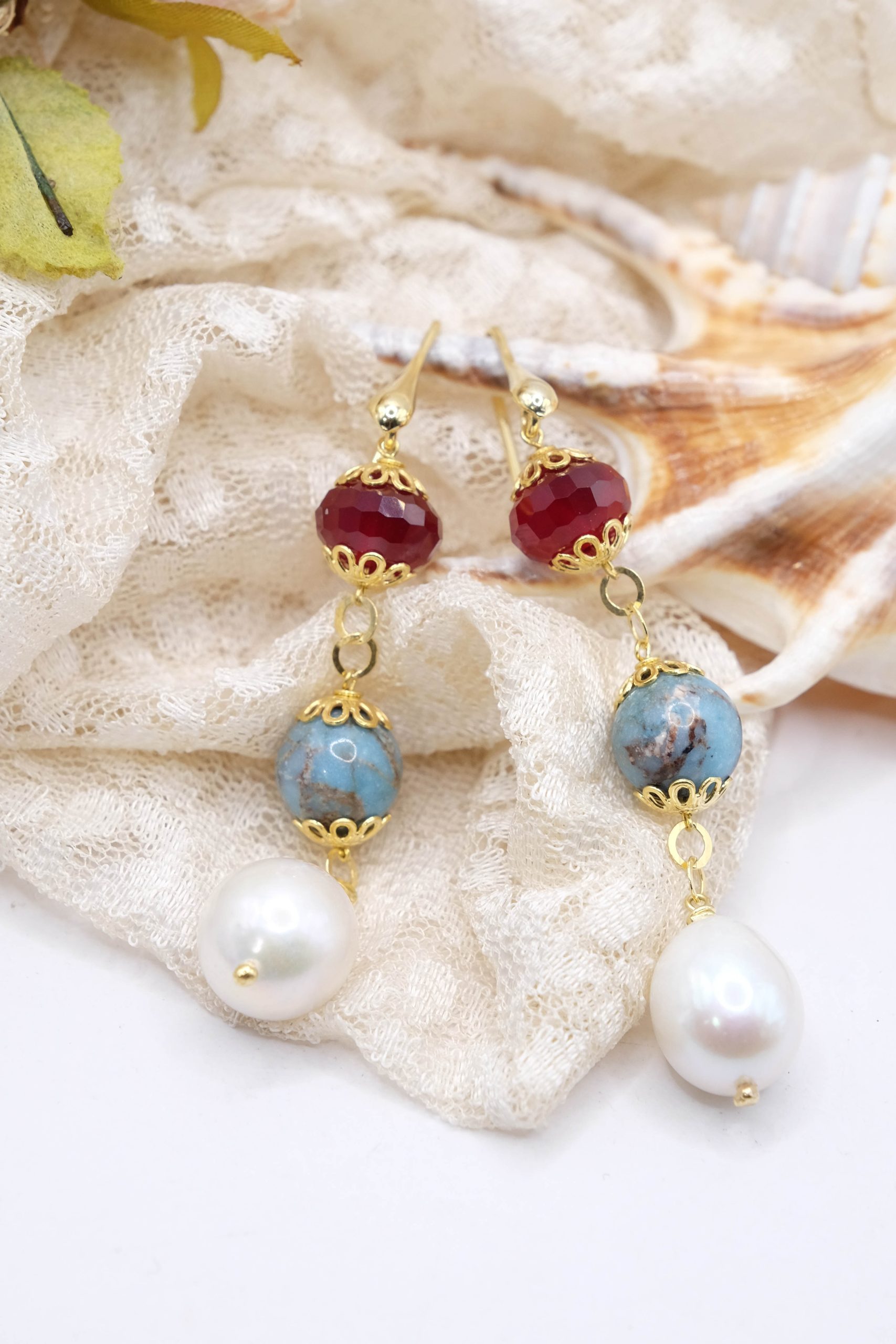 ORECCHINI ARTIGIANALI LARIMAR PERLE GIADA BORGOGNA (5)