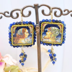 Orecchini Mattonelle in Ceramica Carretto Paladini Zirconi Blu 2 Varianti