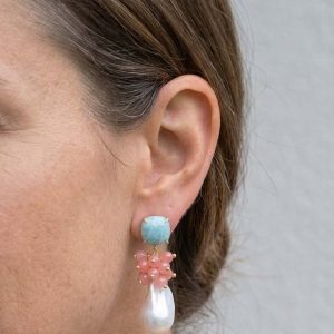 Orecchini Perle Amazzonite Giada Rosa Perle Barocche
