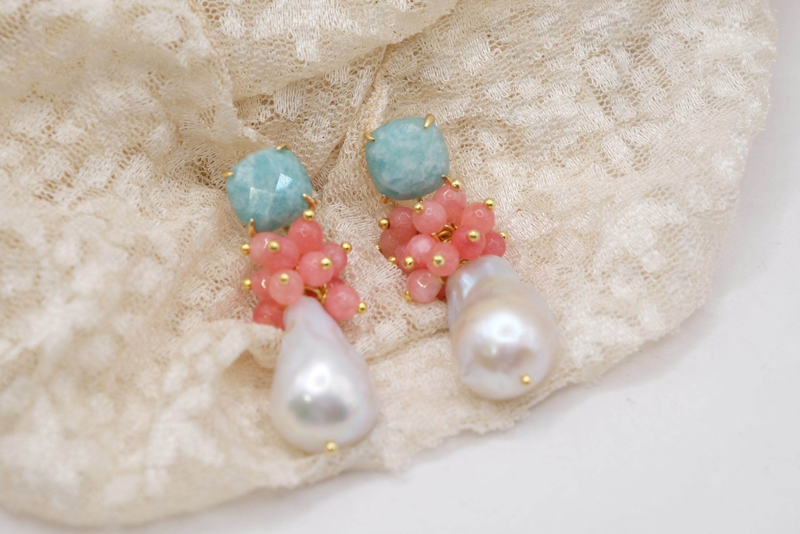 ORECCHINI ARTIGIANALI PERLE GIADA ROSA AMAZZONITE (4)