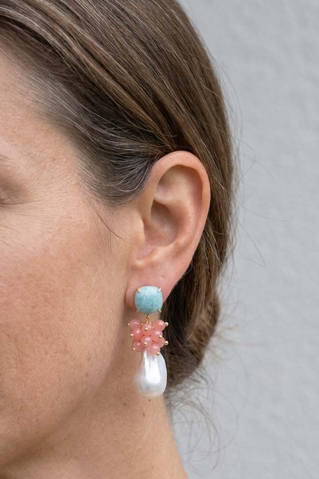 ORECCHINI ARTIGIANALI PERLE GIADA ROSA AMAZZONITE