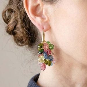 Orecchini Artigianali Tormaline Multicolore Grappolo Argento