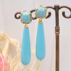 Orecchini Goccia Lunga Pasta di Turchese Perno Acciaio