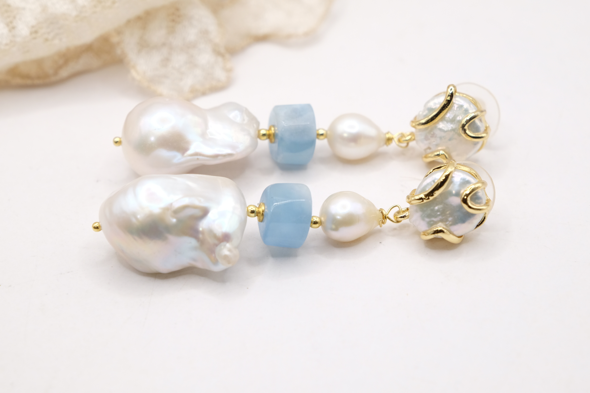 HANDMADE AQUAMARINE PEARL DANGLE EARRINGS (1)