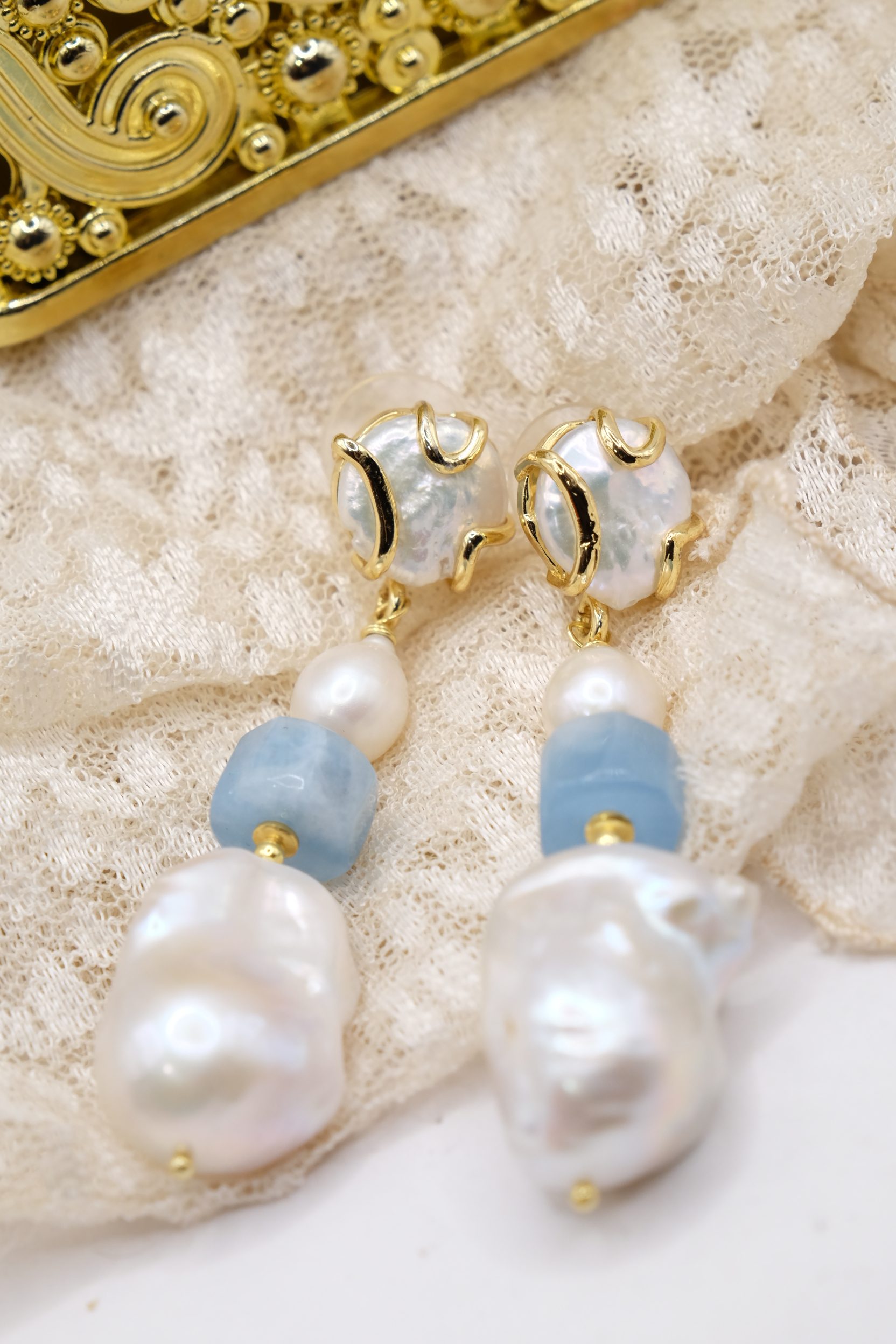 HANDMADE AQUAMARINE PEARL DANGLE EARRINGS (5)