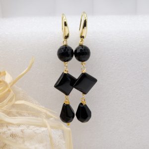 Orecchini Pendenti Onice e Ottone Placcato Oro
