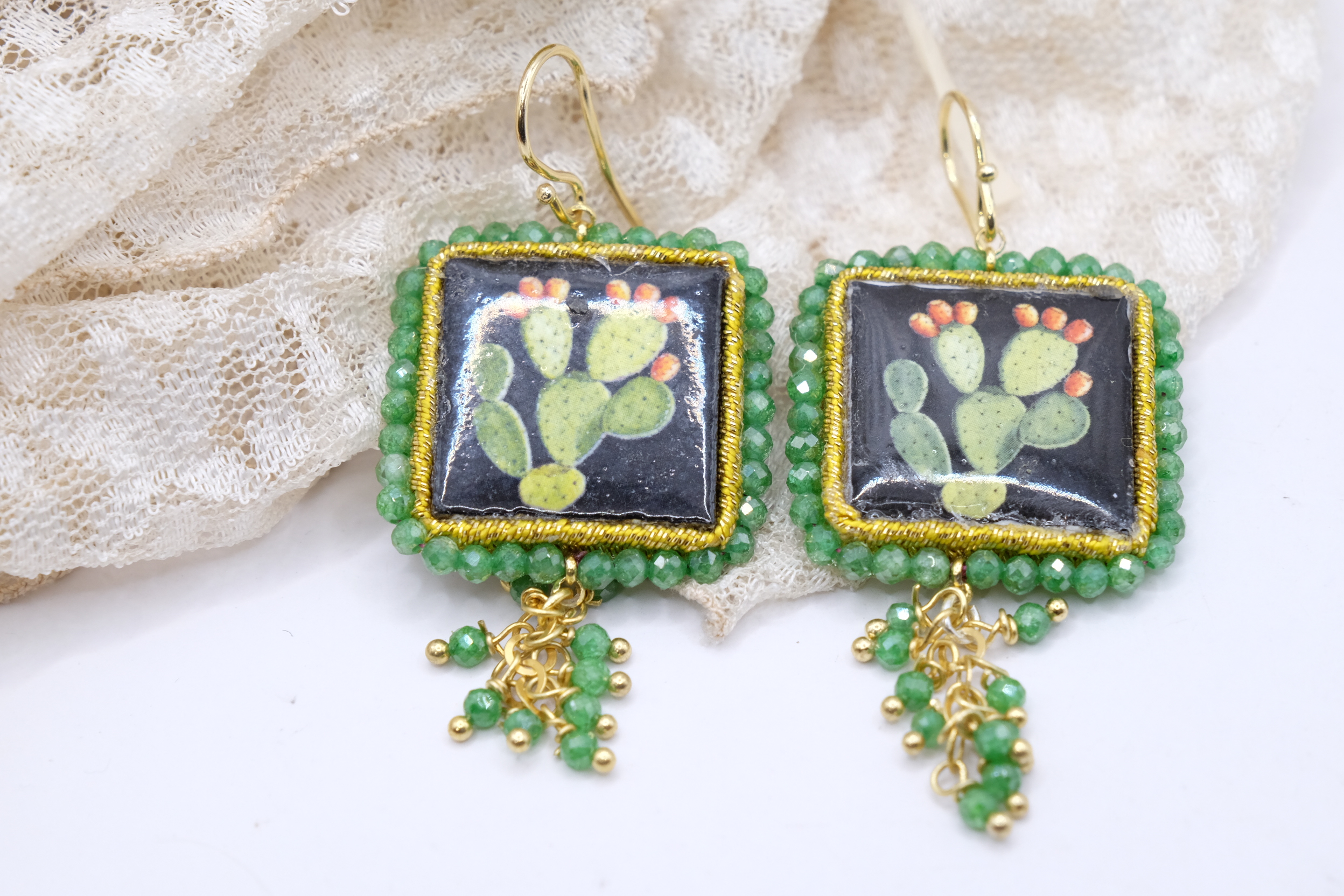 ORECCHINI ZIRCONI VERDI MATTONELLE PIASTRELLE CERAMICA DI CALTAGIRONE LIMONI LIMONE FICHI D INDIA FICO ARGENTO (3)