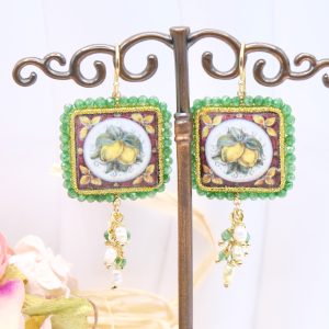 Orecchini Mattonelle in Ceramica Fico Limoni Zirconi 3 Varianti