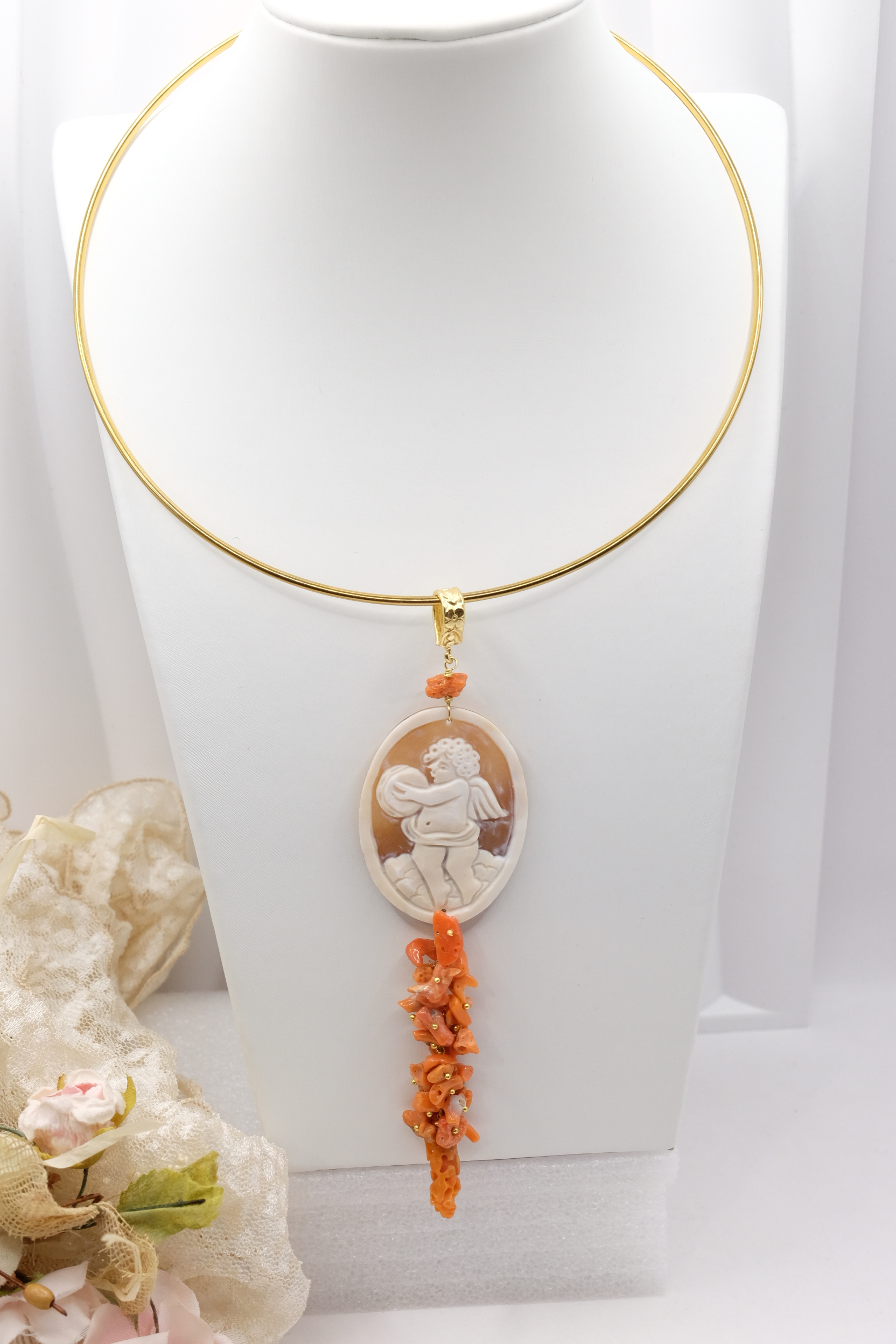 PENDENTE CAMMEO TORRE DEL GRECO CORALLO NATURALE ARTIGIANALE (1)