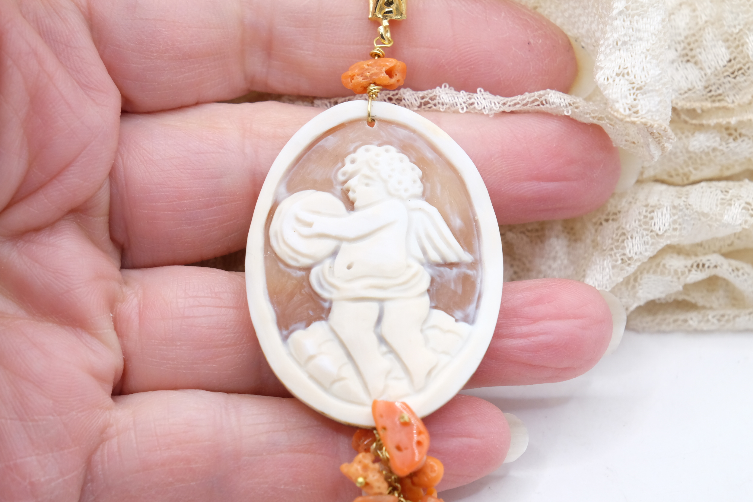 PENDENTE CAMMEO TORRE DEL GRECO CORALLO NATURALE ARTIGIANALE (4)