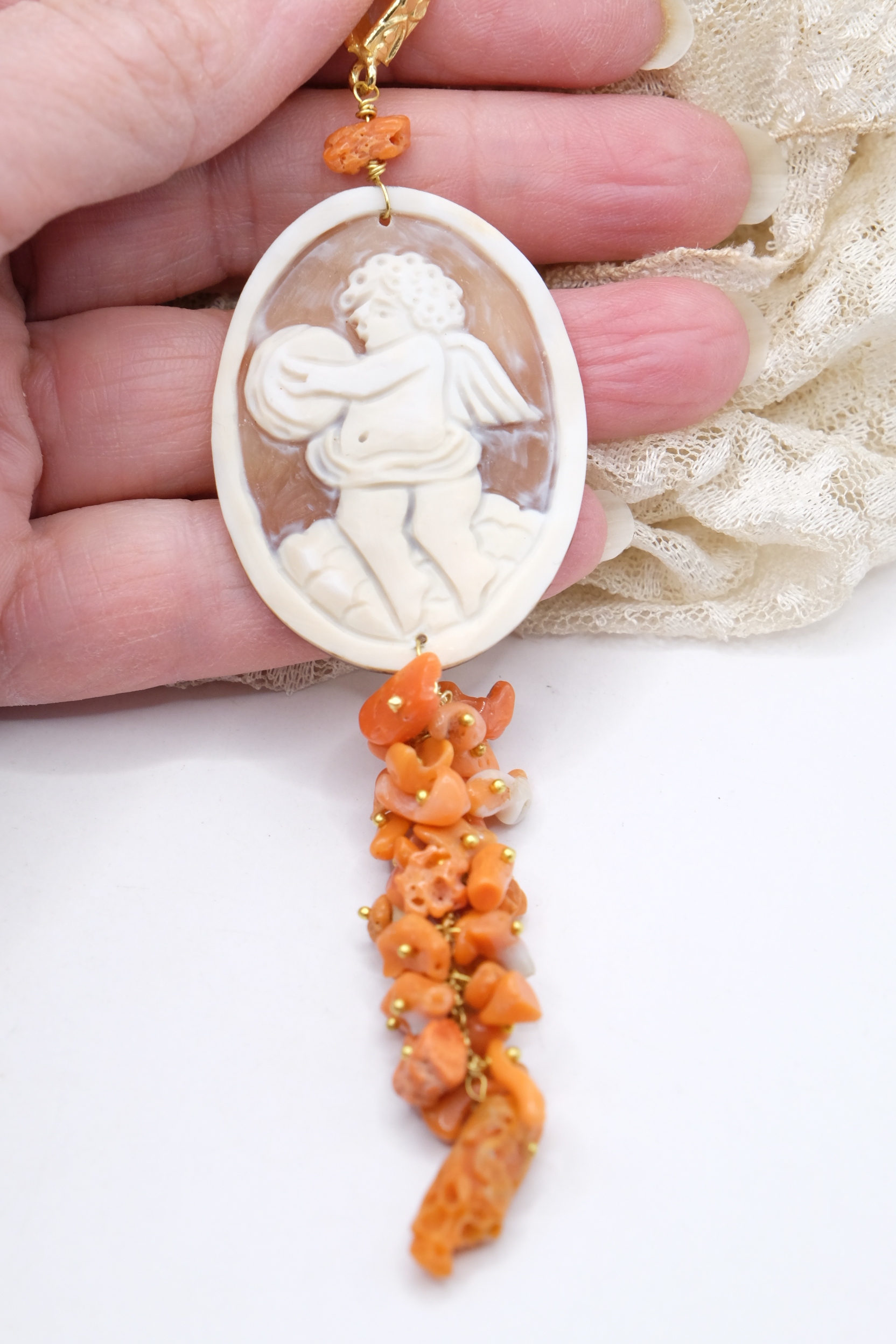 PENDENTE CAMMEO TORRE DEL GRECO CORALLO NATURALE ARTIGIANALE (5)