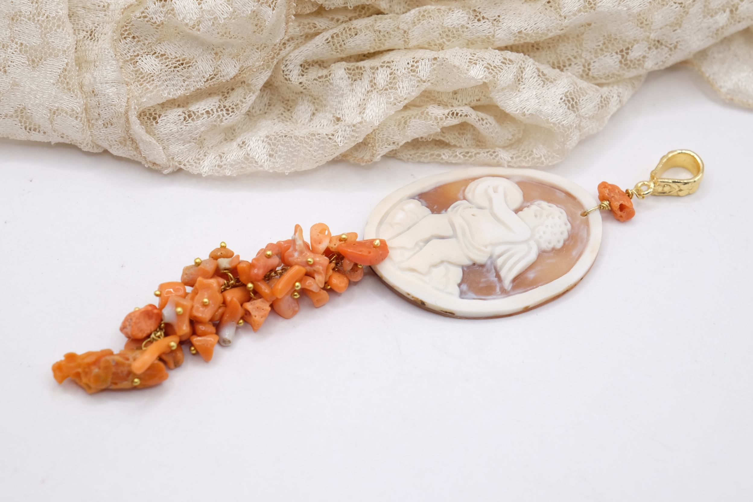 PENDENTE CAMMEO TORRE DEL GRECO CORALLO NATURALE ARTIGIANALE (6)