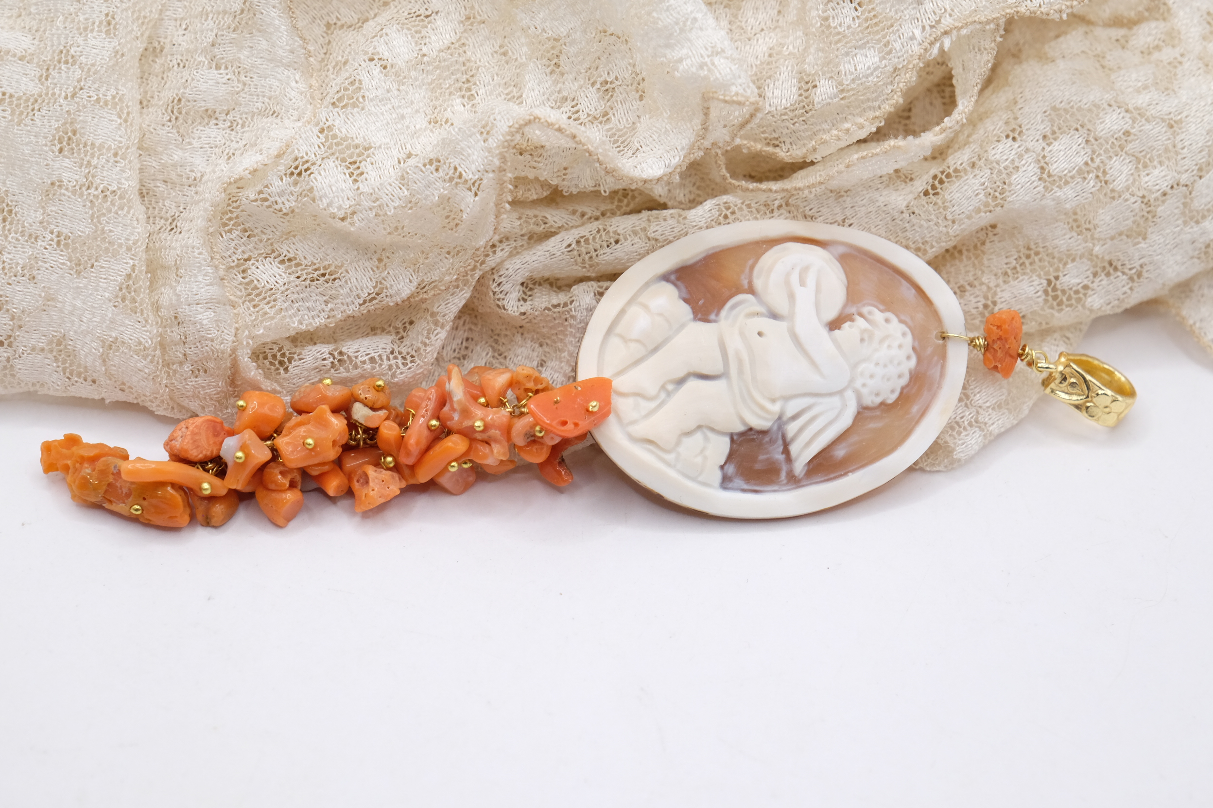 PENDENTE CAMMEO TORRE DEL GRECO CORALLO NATURALE ARTIGIANALE (7)