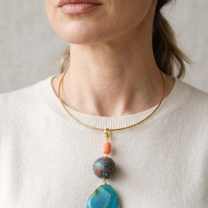 Ciondolo Pendente Barilotto Nepalese BIG Corallo Turchese Agata Blu